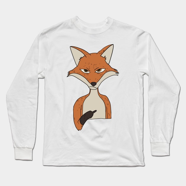 Grumpy Fox Holding Middle Finger Long Sleeve T-Shirt by Mesyo